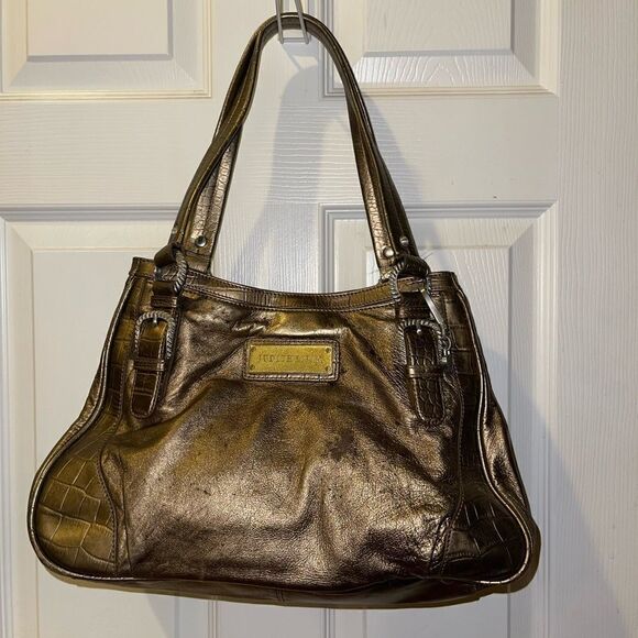 Judith Ripka leather Bronze Large  shoulder bag silver tone hardwares - Picture 3 of 16